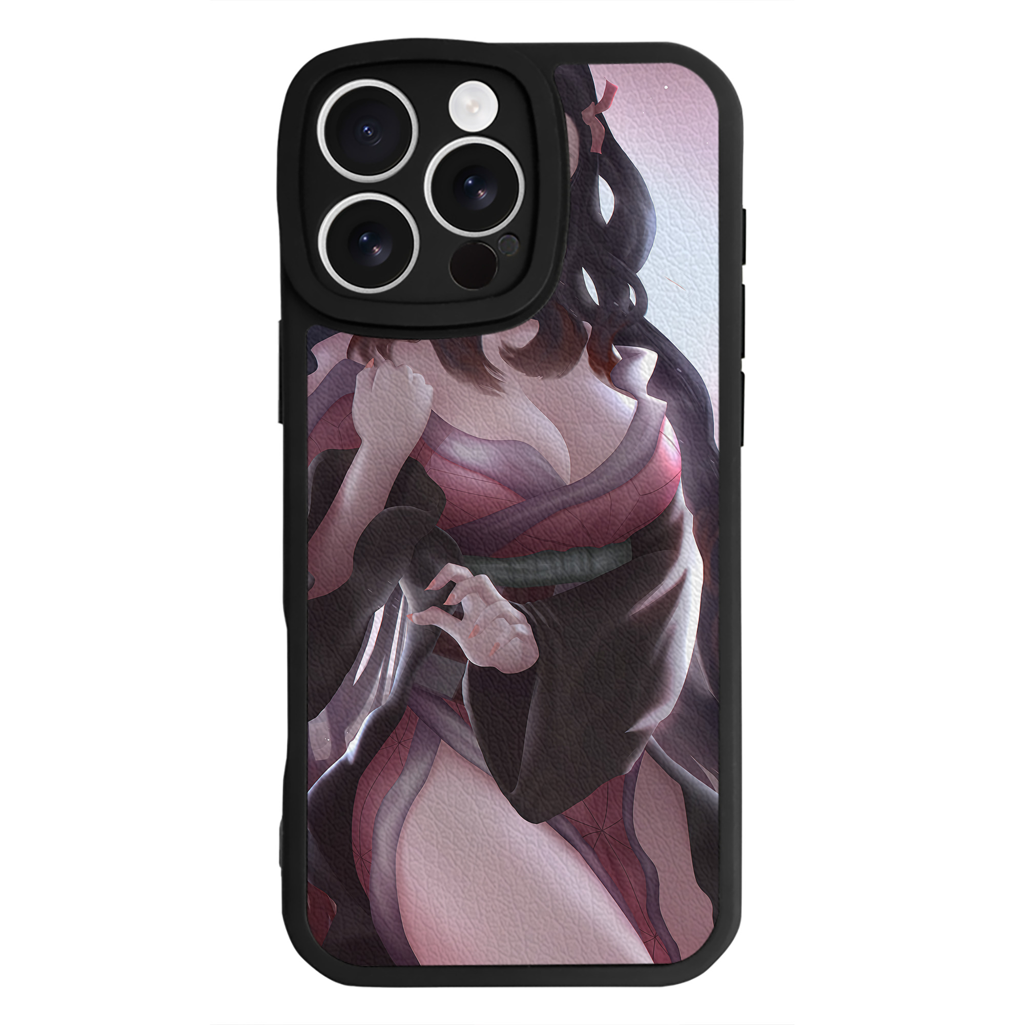 （画像用） 鬼滅の刃（きめつのやいば）竈門 禰󠄀豆子／かまど ねずこ Kamado Nezuko 【iPhone 16シリーズ対応】シリコンスマホケース（レザー調） 材質：シリコン